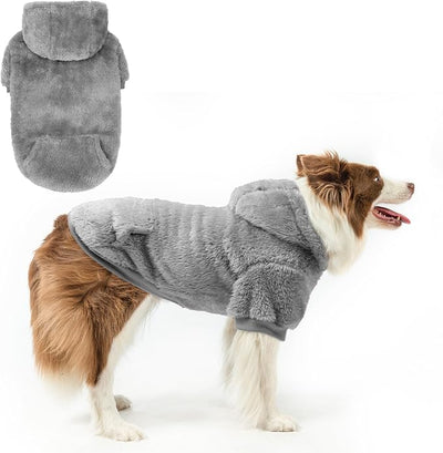 SCENEREAL Fleece Dog Sweaters Hoodie for Small Medium Large Dogs Girls Boys, Plush Fuzzy Dog Clothes Hoodies with Leash Hole, Winter/Fall Puppy Cold Weather Coat, Sherpa Hooded Sweatshirt, Grey ML