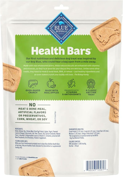 Blue Buffalo Health Bars Crunchy Dog Biscuits, Oven-Baked with Natural Ingredients, Apples & Yogurt, 16-oz Bag, (Pack of 4)