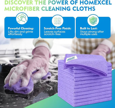 HOMEXCEL Purple Microfiber Cleaning Cloth 12 Pack 12.5 x 12.5 Inch Microfiber Towels for Cars Ultra Absorbent Cleaning Rags Lint Free Cleaning Towels for Household Kitchen, Window Car