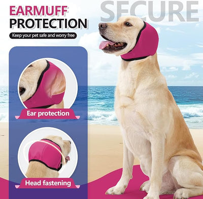 JOHNBOLIN Dog Ear Muffs & No Shake Ear Wrap for Hematoma, Bathing, Drying,Swim& Noise Anxiety Relief - Elastic Waterproof Ear Protector with Calming Hoodie Design for Grooming/Head Ear Cover (Pink, L)