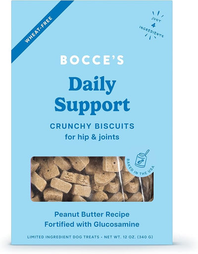 Bocce's Bakery Hip Daily Support Treats for Dogs, Wheat-Free Dog Treats, Made with Real Ingredients, Baked in The USA, Supports Joint Health, All-Natural Peanut Butter Biscuits, 12 oz