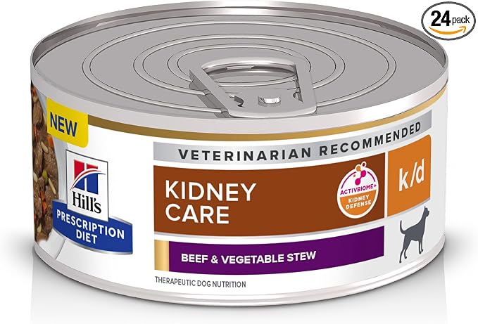 Hill's Prescription Diet k/d Kidney Care Wet Dog Food, Beef & Vegetable Stew, 5.5 oz. Cans, 24-Pack