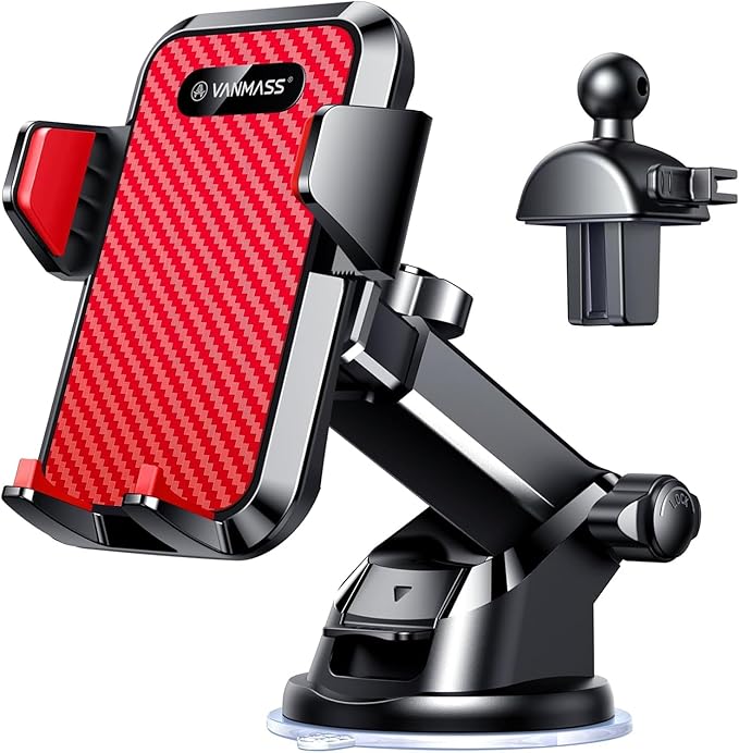 VANMASS【85+LBS Strongest Suction & Military-Grade Ultimate Car Phone Mount【Patent & Safety Certs】 Cell Phone Holder for Dash Windshield Vent for iPhone 17 Pro Max Automobile Accessory Kits,Red