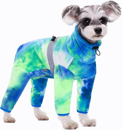 Dog Coats for Small Dogs, Polar Fleece Dog Pajamas Bodysuit, Puppy Onesies Tie Dye Jumpsuits, Dogs Warm Clothes Four-Legged, Doggie Fullbody Winter Jacket Vest