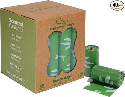 Best Pet Supplies Dog Poop Bags for Waste Refuse Cleanup, Doggy Roll Replacements for Outdoor Puppy Walking and Travel, Leak Proof and Tear Resistant, Thick Plastic - Green (Scented), 600 Bags