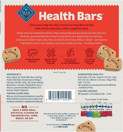 Blue Buffalo Health Bars Natural Crunchy Dog Treats TOGO Mini Biscuits Bacon Egg & Cheese