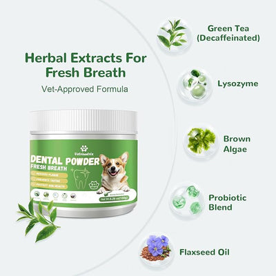 Dog Teeth Cleaning Powder, Dental Powder for Dogs Teeth Tartar Remove & Plaque Off, Fresh Breath for Dogs with Natural Plants Blend and Postbiotics, 300g