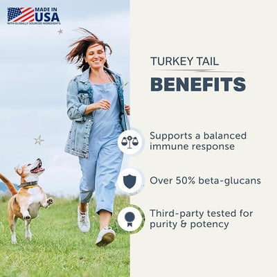 Four Leaf Rover Turkey Tail Mushroom for Dogs - Organic Mushroom Extract with Over 50% Beta-Glucans - Third Party Tested - Made in USA