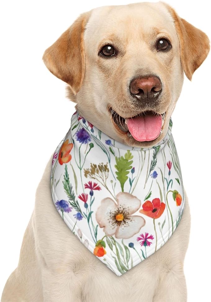 Wildflowers Green Herbs Floral Flowers Dog Bandana Scarf Triangle Bibs Pet Accessories Cat Kerchief