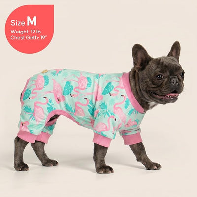 KYEESE Dog Pajamas Stretchy Pet Jammies Coat Comfy Pet Onesie Costume Velvet Dog Pajamas Small Sized Dogs Soft Dogs Clothes Pjs with Flamingo Pattern, Large