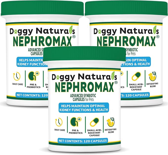 NEPHROMAX™ Kidney Support Supplement Synbiotic - 36 Billion CFU - Kidney Pre & Probiotic Support Supplement for Cats and Dogs (360 Caps) Manage Renal Toxins - CKD - Made in USA - No Refrigeration Req.