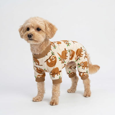 Fitwarm Sloth Dog Fleece Pajamas, Soft Winter Clothes for Small Dogs Boy Girl, Funny Pet Outfit, Brown, Cream, Small