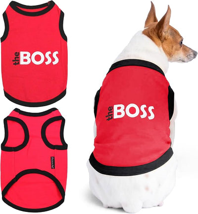 Parisian Pet Boss Dog Shirt – 100% Cotton Red Shirts for Small Dogs – Sleeveless Puppy Clothes – Lightweight Dog Apparel – Breathable and Soft Dogs Clothes - Stretchy Pet T Shirts