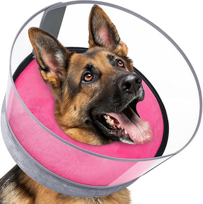 BARKLESS Dog Donut Collar, 2-in-1 Inflatable Dog Collars for After Surgery to Stop Licking Wounds, Patented Protective Donut Cone with High Shield for Small and Medium Pets (Hot Pink, M)