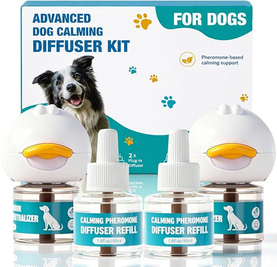 Dog Calming Diffuser, Calming Pheromones Diffuser Starter Kit for Anxiety Relief Reduce Barking Aggression Stress with 2 Plug-in + 4 Refill