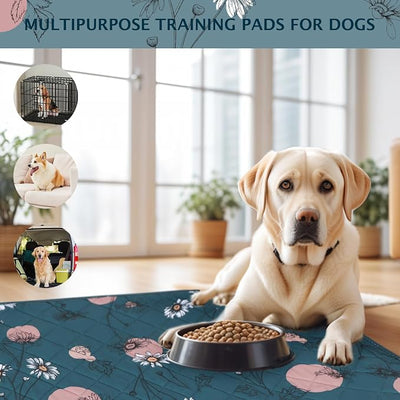 IEUUMLER Washable Pee Pads for Dogs, 2 Pack Non-Slip & Waterproof Pack Whelping Pad, Reusable Washable Puppy Potty Training Pad with Fast Absorbent for Playpen EU007 (Navy Blue Daisy, 24"X48"-2pcs)