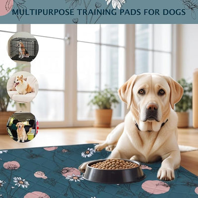 IEUUMLER Washable Pee Pads for Dogs, 2 Pack Non-Slip & Waterproof Pack Whelping Pad, Reusable Washable Puppy Potty Training Pad with Fast Absorbent for Playpen EU007 (Navy Blue Daisy, 30"X20"-2pcs)
