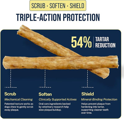 Tartar Shield® Soft Rawhide Dental Chews for Small Dogs | VOHC Accepted | Reduces Tartar, Controls Plaque & Freshens Breath | Vet Recommended | Bacon Flavor | USA Made | 30 Count