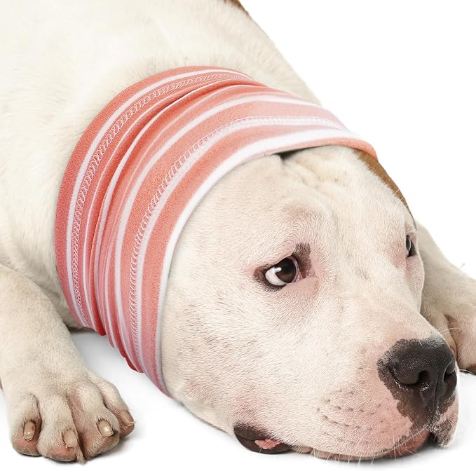 Nanaki Calming Hoodie Dog Grooming Ear Cover Anxiety Relief-No Shake Dog Ear Wrap Hematoma, Striped Head Wrap Snoods for Noise Protection, Bath, Fireworks, Thunderstorm, Blow Drying, Warm-Keeping