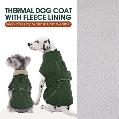 Kuoser Dog Coat Thermal Fleece Lined Dog Jacket, Adjustable Hook & Loop Dogs Coats for Medium Dogs Windproof Reflective Puppy Snow Jackets Pet Cold Weather Clothes with Harness Hole, Green, M