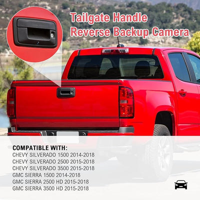 Tailgate Handle Backup Camera Rear View Camera for Silverado Sierra 1500 2014-2018 for Sierra 2500HD 3500HD Canyon 2015-2018 RCA Input Reverse Camera, IP69K Waterproof for Trucks