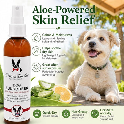 Warren London Dog Sunscreen Spray Protection with Aloe Vera I Dog Skin Soother I Puppy Sunblock I Made in USA- 4oz