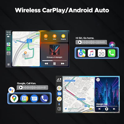 Volam 9'' Carplay Screen with Net-Flix YouTube and 1080P Backup Camera Upgraded Android Auto Screen Portable AI Magic Video Box Built-in Apps Voice Control Car GPS for iOS 10+ Android 11+