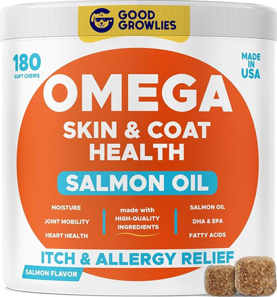 Omega 3 Fish Oil for Dogs (360Ct) - Skin&Coat Chews - Dry & Itchy Skin Relief + Allergy Support - Shiny Coat - EPA&DHA Fatty Acids - Salmon Oil Chews Promotes Heart, Hip & Joint Support