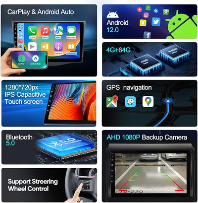 Car Radio Upgrade for Toyota RAV4 2006 2007 2008 2009 2010 2011 2012 with 9 Inch IPS HD TouchScreen/Android12/5G WiFi/Wireless CarPlay Android Auto/GPS FM/SWC Bluetooth 1080P Backup Camera