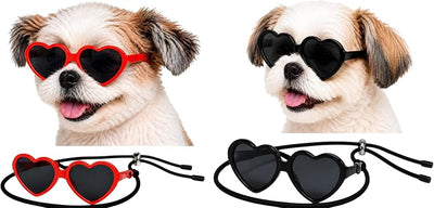 G016-1 Dog Pet Heart Costume Sunglasses for Small to Medium Breed (Up to 15 lbs, 2-Pack Heart Red +Heart Black)