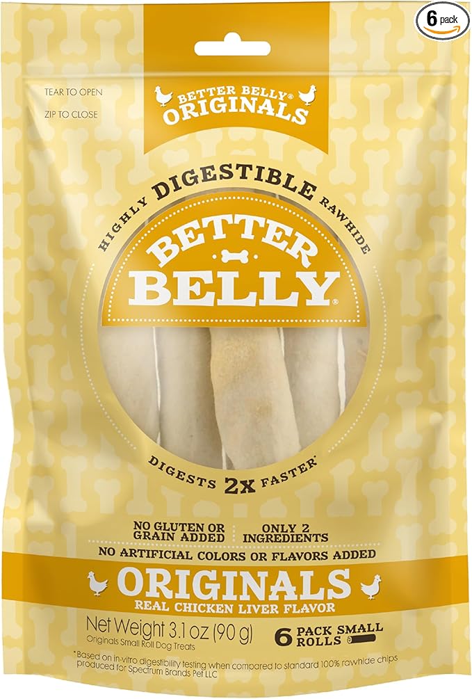Better Belly Highly Digestible Rawhide Small Roll Chews, Treat Your Dog to a Chew with NO Artificial Colors or Flavors