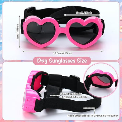 Small Summer T-Shirts Set Include Adjustable Pet Hat with Ear Holes Breathable Hawaiian Dog Shirt Heart Shape Sunglasses Beach Outfit Set for Puppy Small Medium Pets Dog Cat(Pink,M)