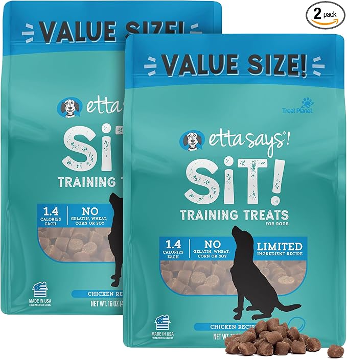 etta says! Sit Training Treats - All Natural Chicken Soft Treats for Dogs - Made in The USA - Soft & Chewy for Small, Medium & Large Dogs or Puppies - 2 Pack