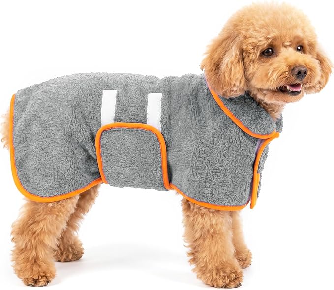 Bienbee Dog Bathrobe, Quick Drying Super Absorbent Pet Robes for Small Medium Large Dogs, Drying Coat for After Bath & Swim, Warm & Cozy Dogs Towels, Dog Puppy Bath Supplies, Gray S