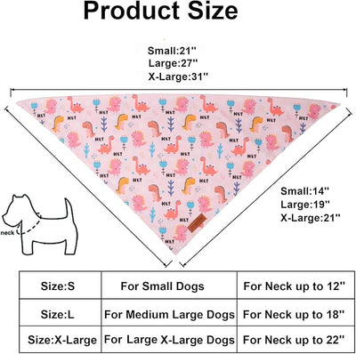 PTDECOR Dinosaurs Dog Bandana, Cute Dinosaurs Design Reversible Pet Scarf Bib, Premium Durable Fabric, Adjustable Pink Blue Bandanas for Medium Large Dogs Pets (Large)