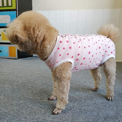 Dog’s Recovery Suit Post Surgery Shirt for Puppy, Wound Protective Clothes for Little Animals(Pink Stars-XL)