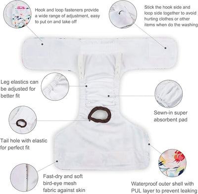 CuteBone Dog Diapers Female Washable Small Medium Large 3 Pack Reusable Doggie Diapers Puppy Period Pants for Doggy Heat Cycle Peeing D36M