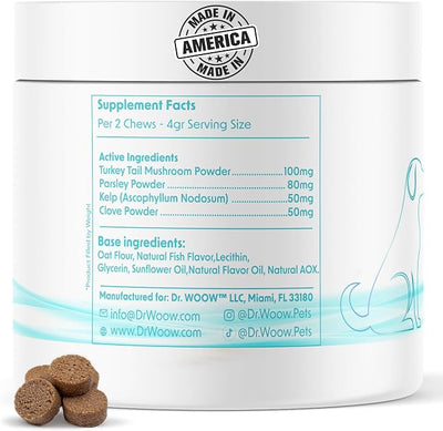 Fresh Breath Dental Chews for Dogs (120 Soft Chews) – Oral Care & Bad Breath Support – Turkey Tail Mushroom, Parsley & Kelp – Daily Teeth & Gum Support – Made in USA – Dr. Woow