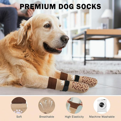SCENEREAL Anti Slip Dog Socks to Prevent Licking Paws, Dog Shoes for Hot/Cold Pavement, Paw Protector Traction Control on Hardwood Floor, Dog Shoes Booties for Puppy Small Medium Large Senior Dogs