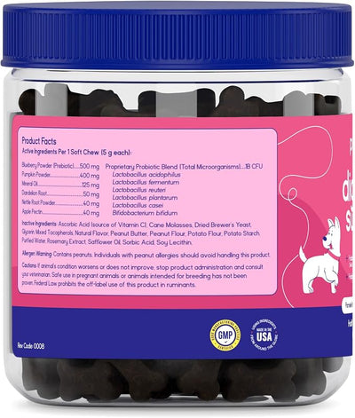 PupGrade Digestive Support for Dogs - Prebiotic + Probiotic Supplement with Enzyme Blend - Gut and Immune Support - Pumpkin, Blueberry, Mineral Oil, Peanut Butter Flavor - 120 Soft Chews