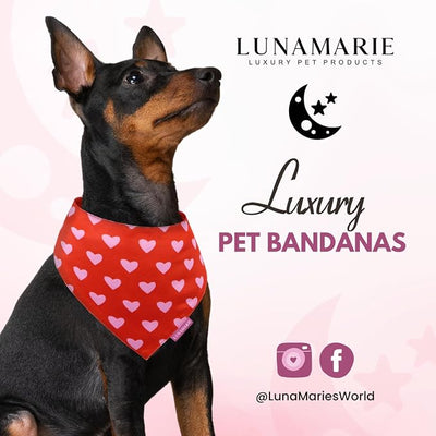 LunaMarie - Luxury Cat and Dog Bandanas - Hearts Designs | Premium Silky Poly Fabric | 100% Handmade Custom Shape Valentine's Day Dog Bandana Multiple Sizes (Evie Hearts, Small)