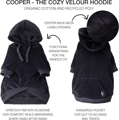Pet Passion Cooper II Organic Cotton Velour Dog Hoodie Pet Coat for Small, Medium and Large Dogs, Black, XX-Large (70-110 lbs)