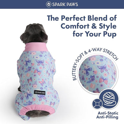 Spark Paws Dog Pajama, Dog Recovery Suit Male, Onesie, Ultra-Soft and 4-Way Stretch, for Small Medium and Large Breed - Butterfly Dreams - 2XL