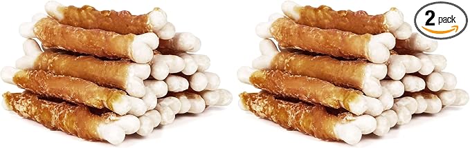 MON2SUN Dog Treats, Chicken Wrapped Calcium Bones Without Rawhide, 4 Inch Training Treats for Teeth Cleaning and Fresh Breath, Chews for Puppy and Small Dogs (10 Ounce - Pack of 2)