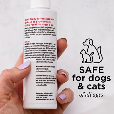 Wondercide Rescue - Eye Drops and Wash for Pets - Relief for Dogs and Cats from Allergies, Itchy Red Irritated Eyes, Discharge - with Pure Hypochlorous - 4 oz