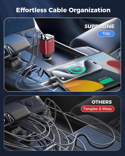 [Upgraded] 6 in 1 Retractable Car Charger, SUPERONE Smaller Fast Car Phone Charger 69W with Cord, USB C and iPhone Car Charger Adapter, Compatible iPhone 17/17 Pro Max/16/15/14/13/12/11, Sumsung