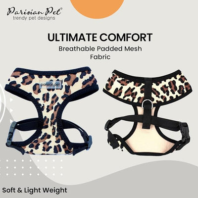 Parisian Pet Leopard Dog Harness - Breathable Mesh No Pull Puppy Harness with Leash Ring - Adjustable Harnesses for Dogs - Soft Padded Step-in Pet Vest - Lightweight Dog Vests for Small Sized Dogs
