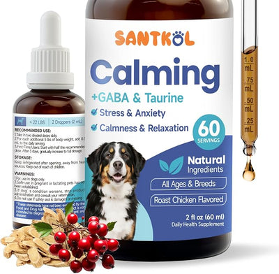 Dog Calming Drops for Anxiety Relief, Sleep Aid, Relaxing, 60ML | Dog Stress Relief During Travel, Firework, Thunderstorm, with GABA, Taurine, Astragalus, Schisandra, Roast Chicken Flavor