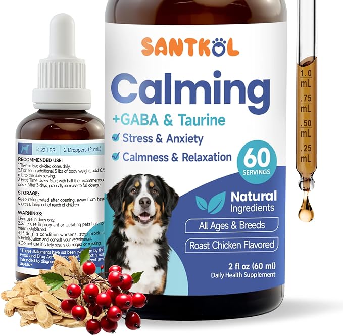 Dog Calming Drops for Anxiety Relief, Sleep Aid, Relaxing, 60ML | Dog Stress Relief During Travel, Firework, Thunderstorm, with GABA, Taurine, Astragalus, Schisandra, Roast Chicken Flavor