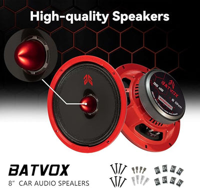 MX80E1 Loudspeaker 8 Inch Midrange 560 Watts 6 Ohms Red Bullet, Premium Quality Audio Door Speakers for Car or Truck Stereo Sound System, Red (2 Speakers)